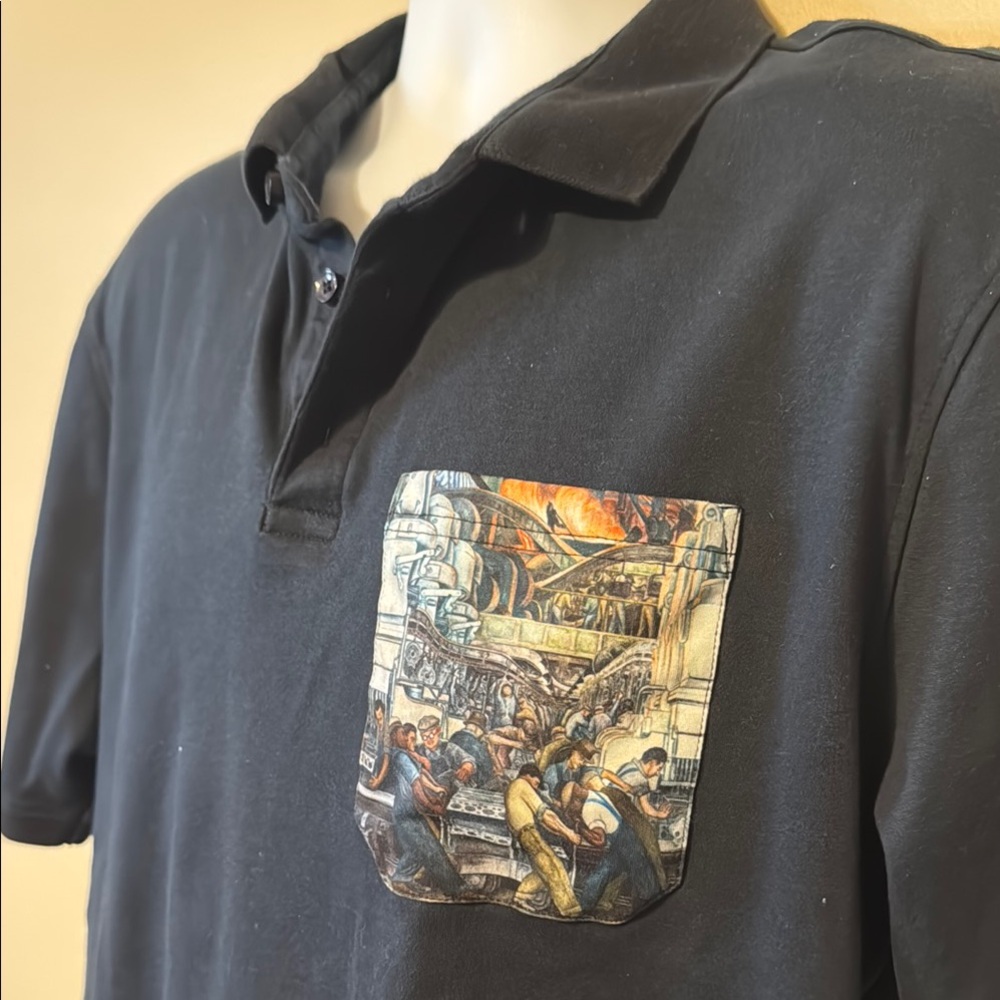 Classic Black Polo Shirt with Diego Rivera Mural Pocket - Picture 3 of 9